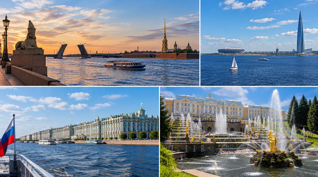 Санкт-Петербург и Петергоф: Нева, разводные мосты, Лахта-центр, Зимний дворец, фонтаны Петергофа
